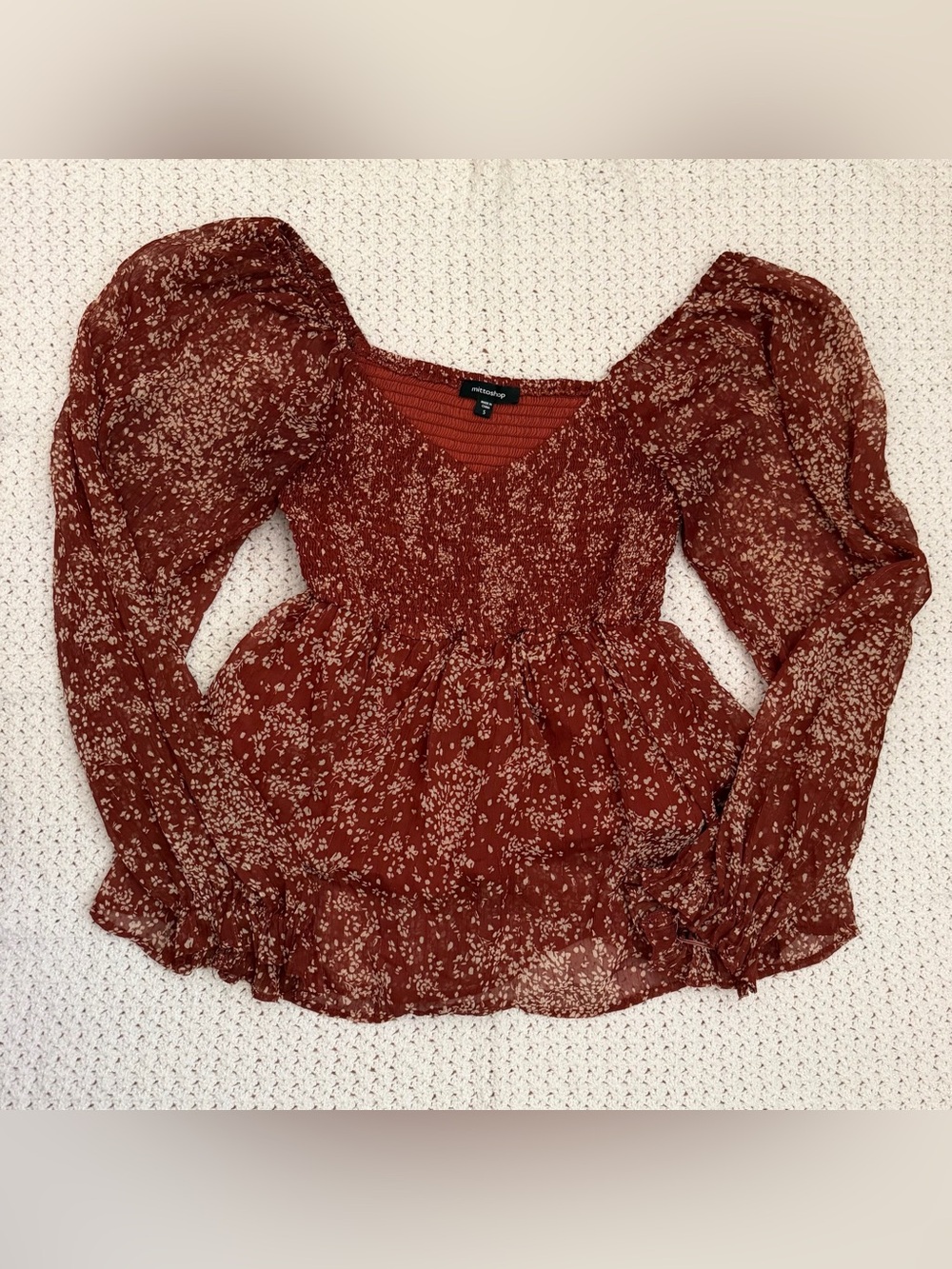 Rust Floral Smocked Peasant Top
